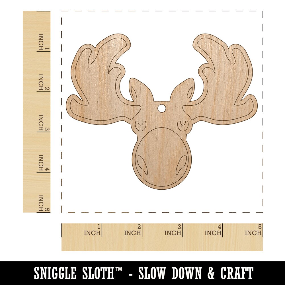 Grumpy Moose Head Unfinished Craft Wood Holiday Christmas Tree DIY Pre-Drilled Ornament