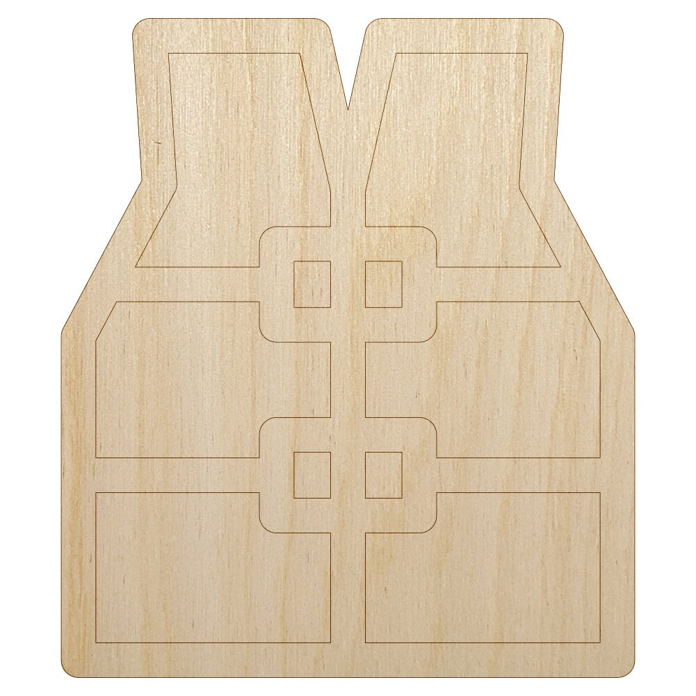 Life Jacket Vest Icon Unfinished Wood Shape Piece Cutout for DIY Craft Projects
