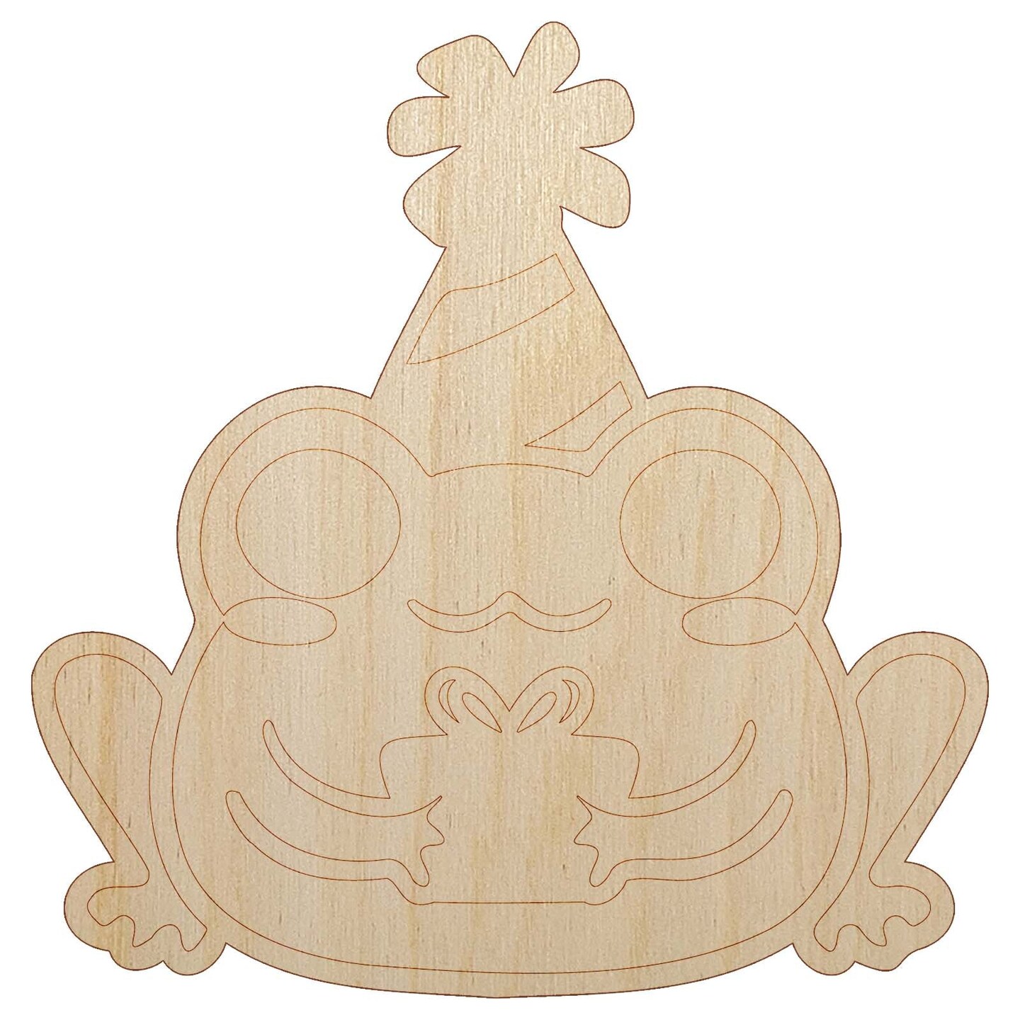 Delightful Kawaii Chibi Birthday Frog Toad Holding Gift Unfinished Wood Shape Piece Cutout for DIY Craft Projects