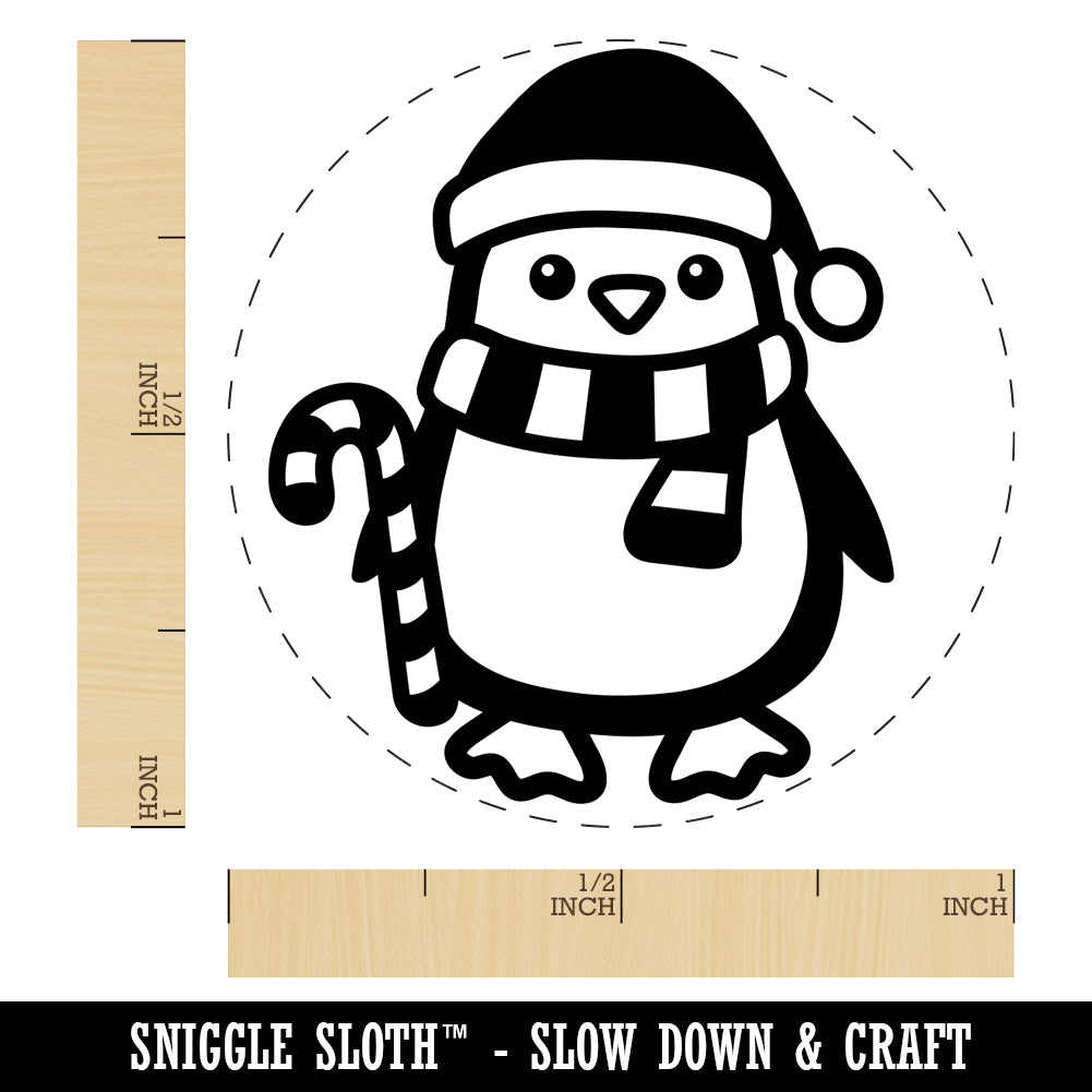 Christmas Penguin with Candy Cane Self-Inking Rubber Stamp for Stamping Crafting Planners