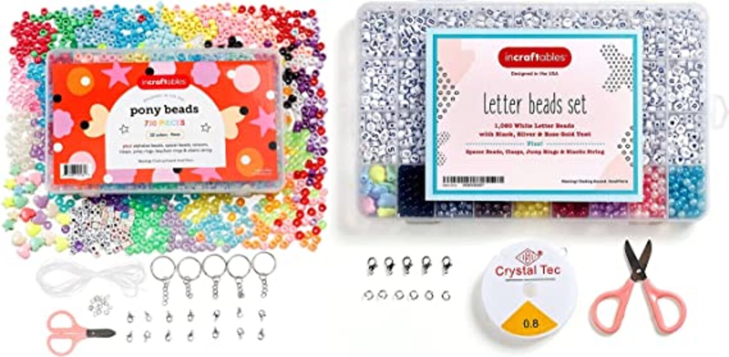 Incraftables Pony Beads for Bracelets Making 9mm & 3 Colors Letter Beads for Jewelry Making (7mm, 1080pcs) for DIY Friendship Bracelets & Crafts, Jewelry & Hair Craft