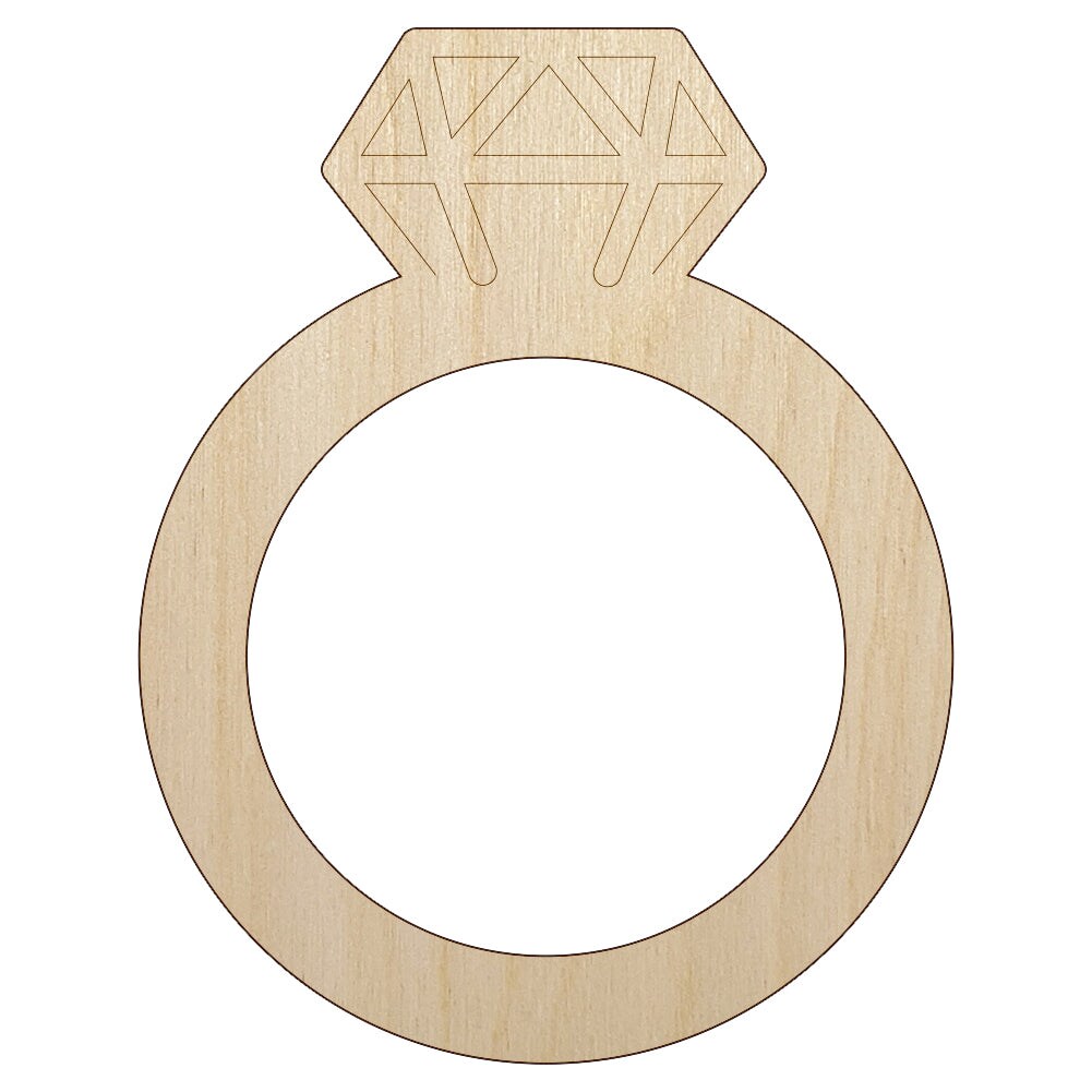 Diamond Ring Wedding Engagement Unfinished Wood Shape Piece Cutout for DIY Craft Projects