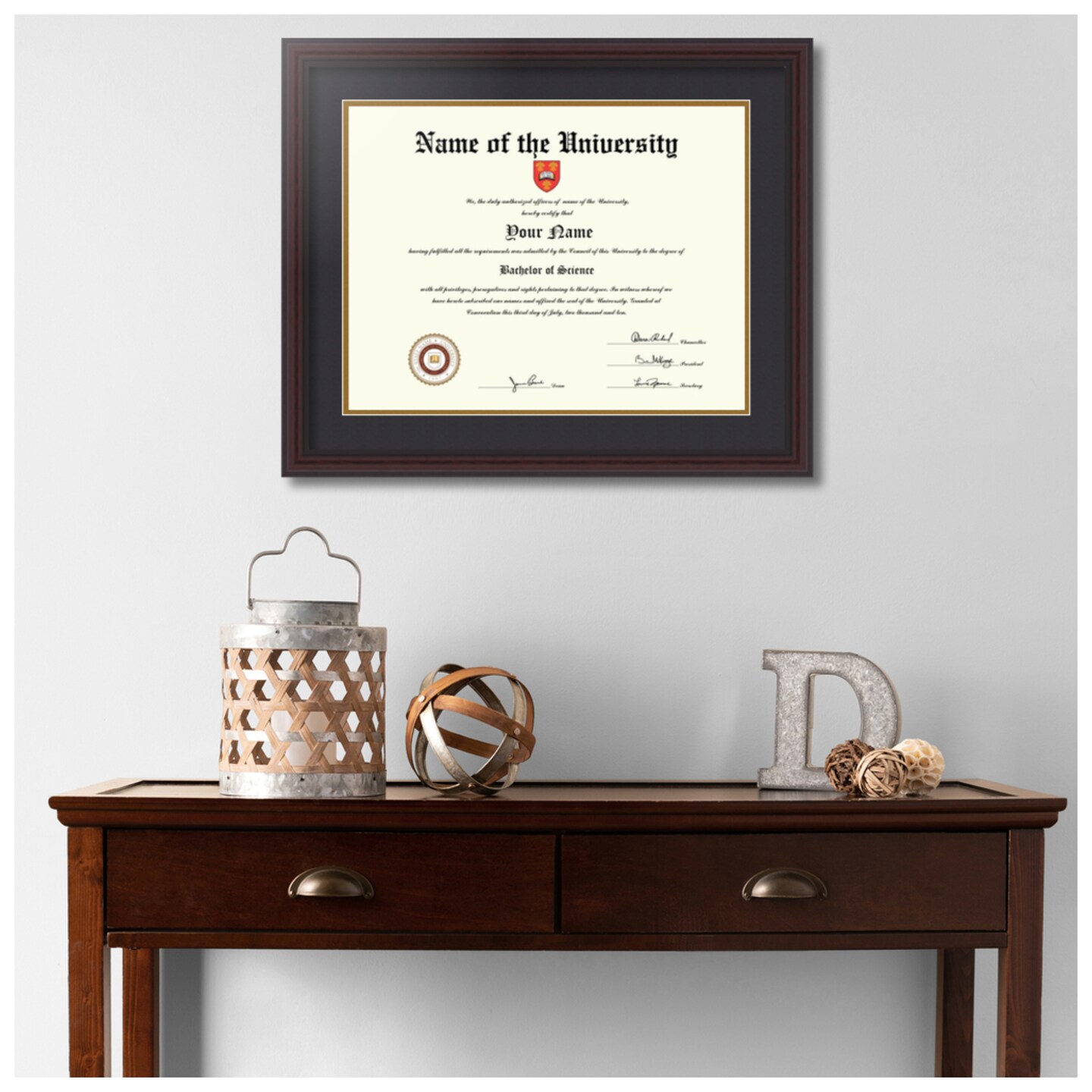 ArtToFrames 13x17 inch Diploma Frame - Framed with Black and Gold Mats, Comes with Regular Acrylic and Sawtooth Hanger for Wall Hanging (D-13x17)