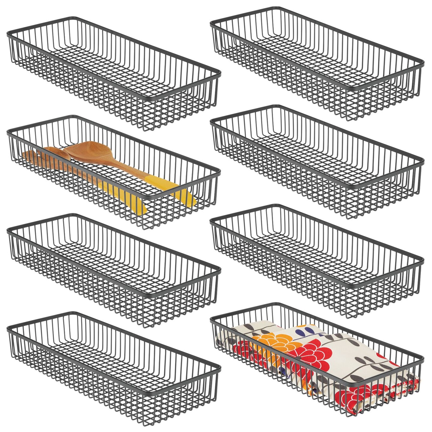 mDesign Metal Kitchen Cabinet Drawer Organizer Tray, 15" Long - 8 Pack
