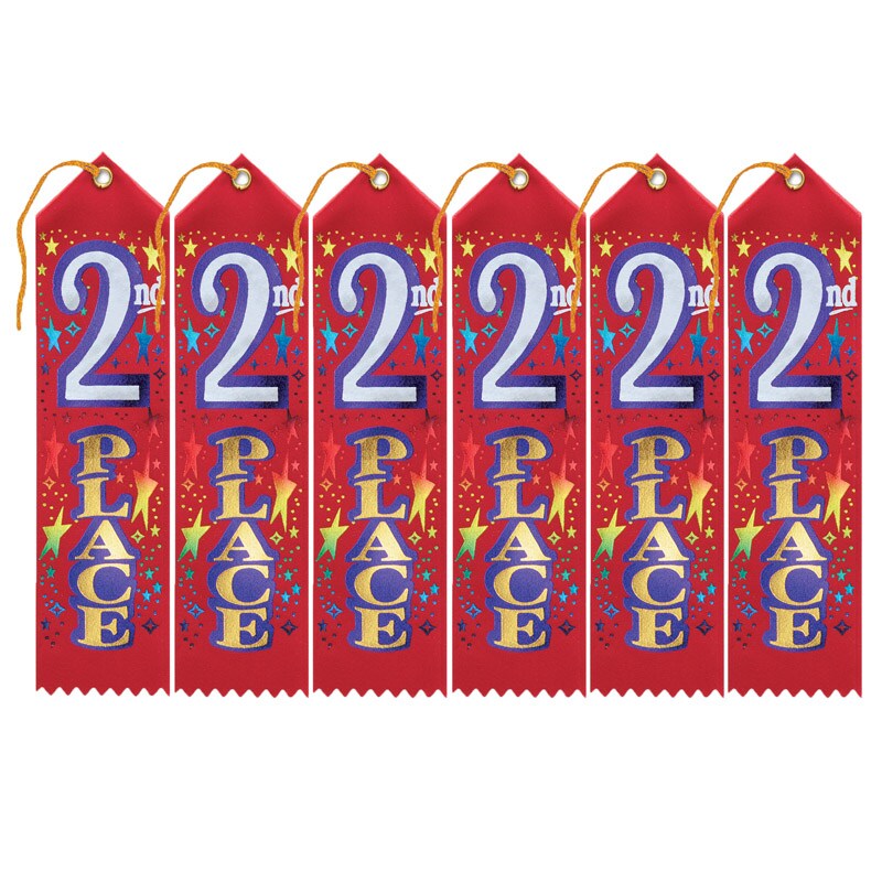 2nd Place Award Ribbon, 2&#x22; x 8&#x22;, Pack of 6