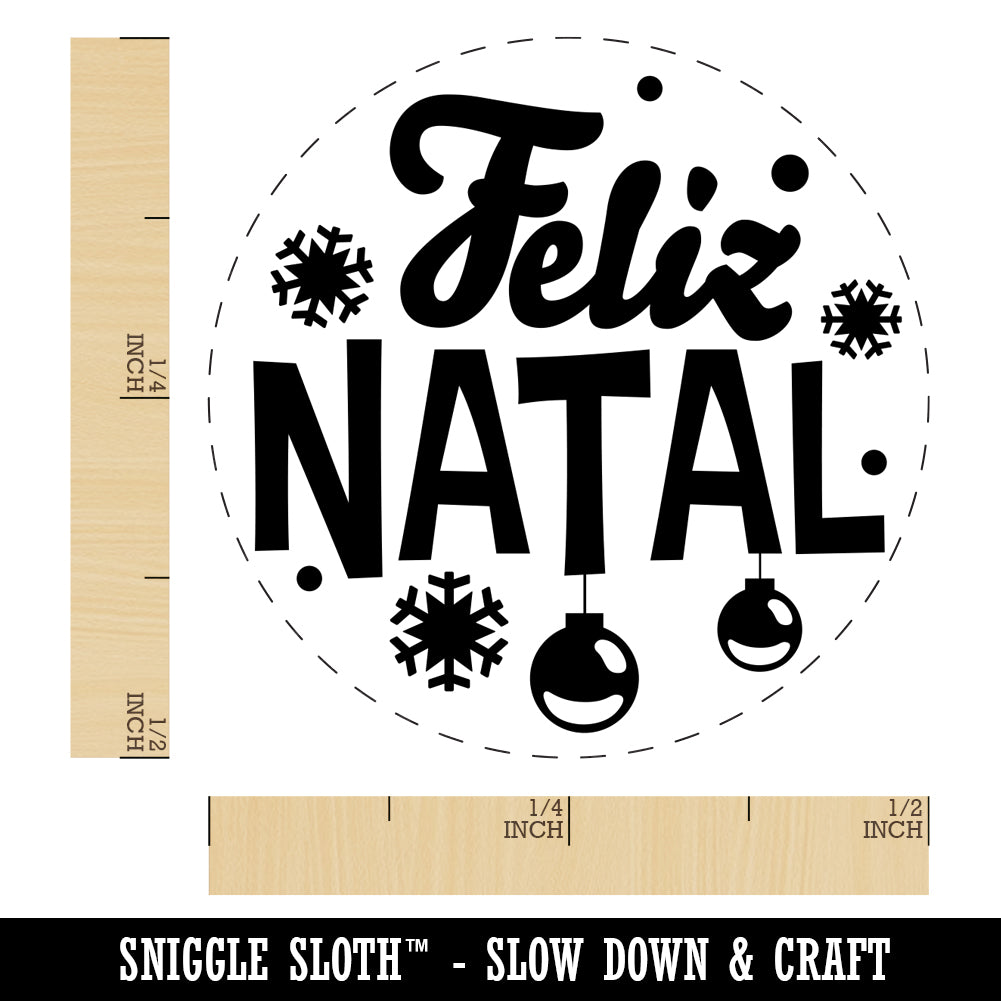 Feliz Natal Portuguese with Christmas Ornaments and Snowflakes Self-Inking Rubber Stamp for Stamping Crafting Planners