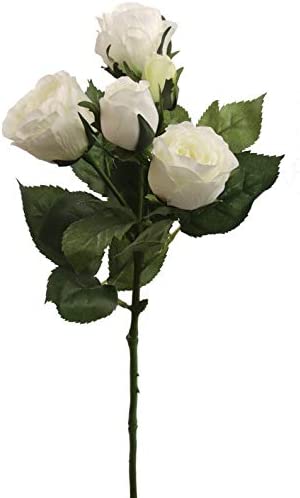 6pc Set: 16" White Silk Rose Spray Stem – 4 Flowers + 1 Bud
