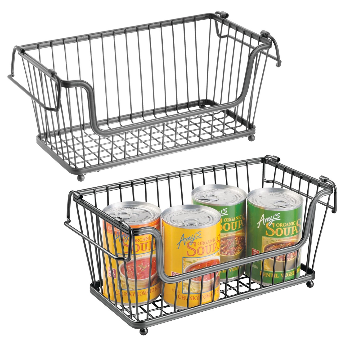 mDesign Stackable Metal Food Storage Basket with Handles, 2 Pack