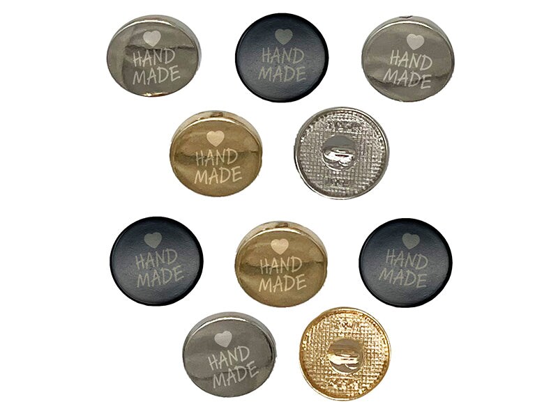 Hand Made Stacked with Heart 0.6&#x22; (15mm) Round Metal Shank Buttons for Sewing - Set of 10