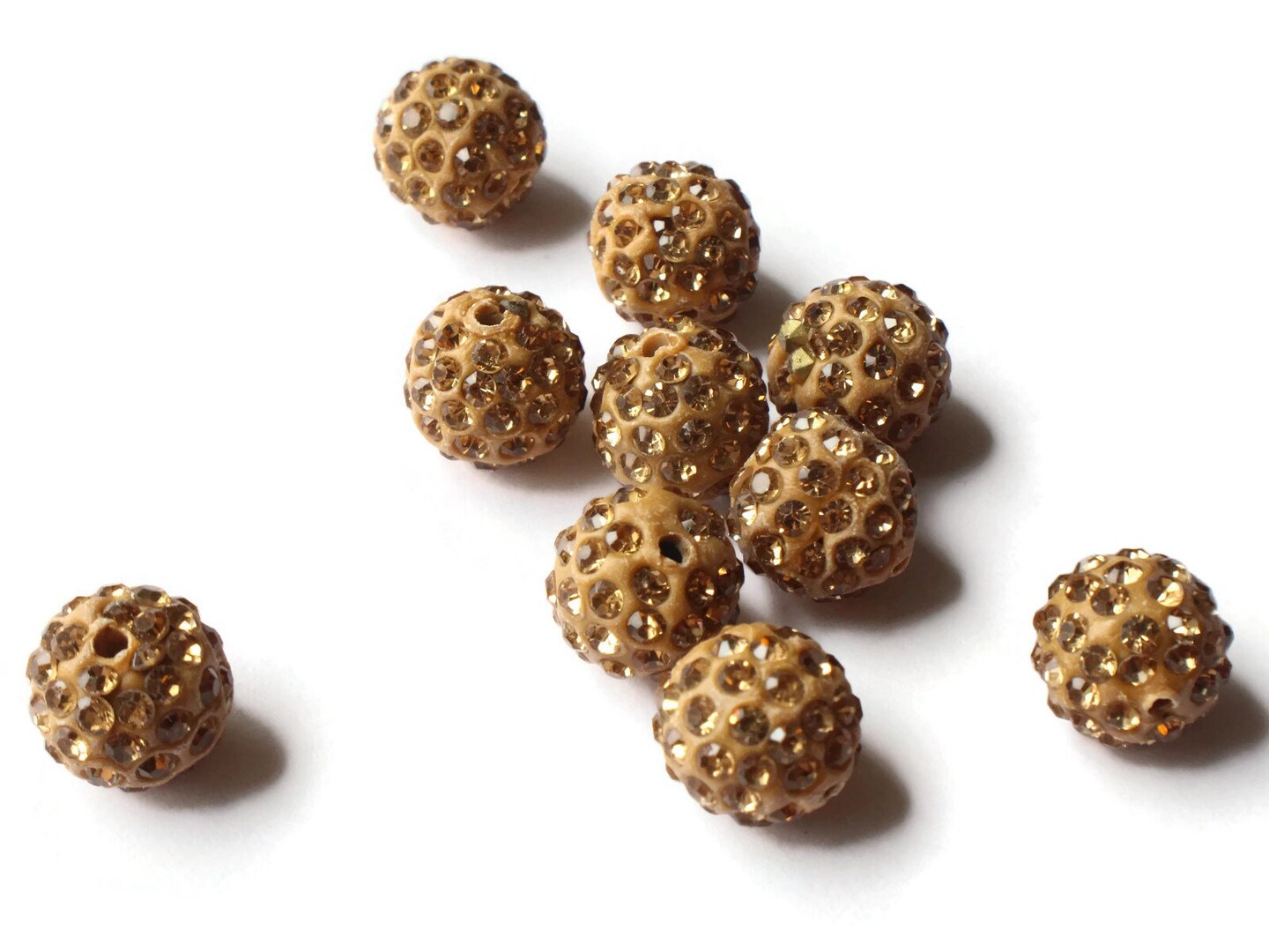 12mm Caramel Brown Round Rhinestone Polymer Clay Sparkle Beads