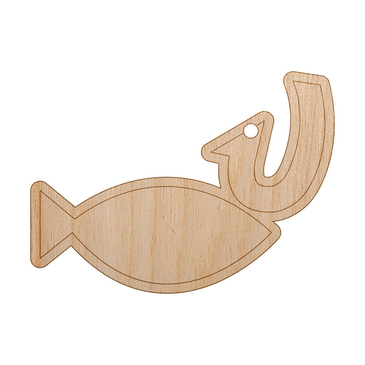 Fish and Hook Fishing Unfinished Craft Wood Holiday Christmas Tree DIY Pre-Drilled Ornament