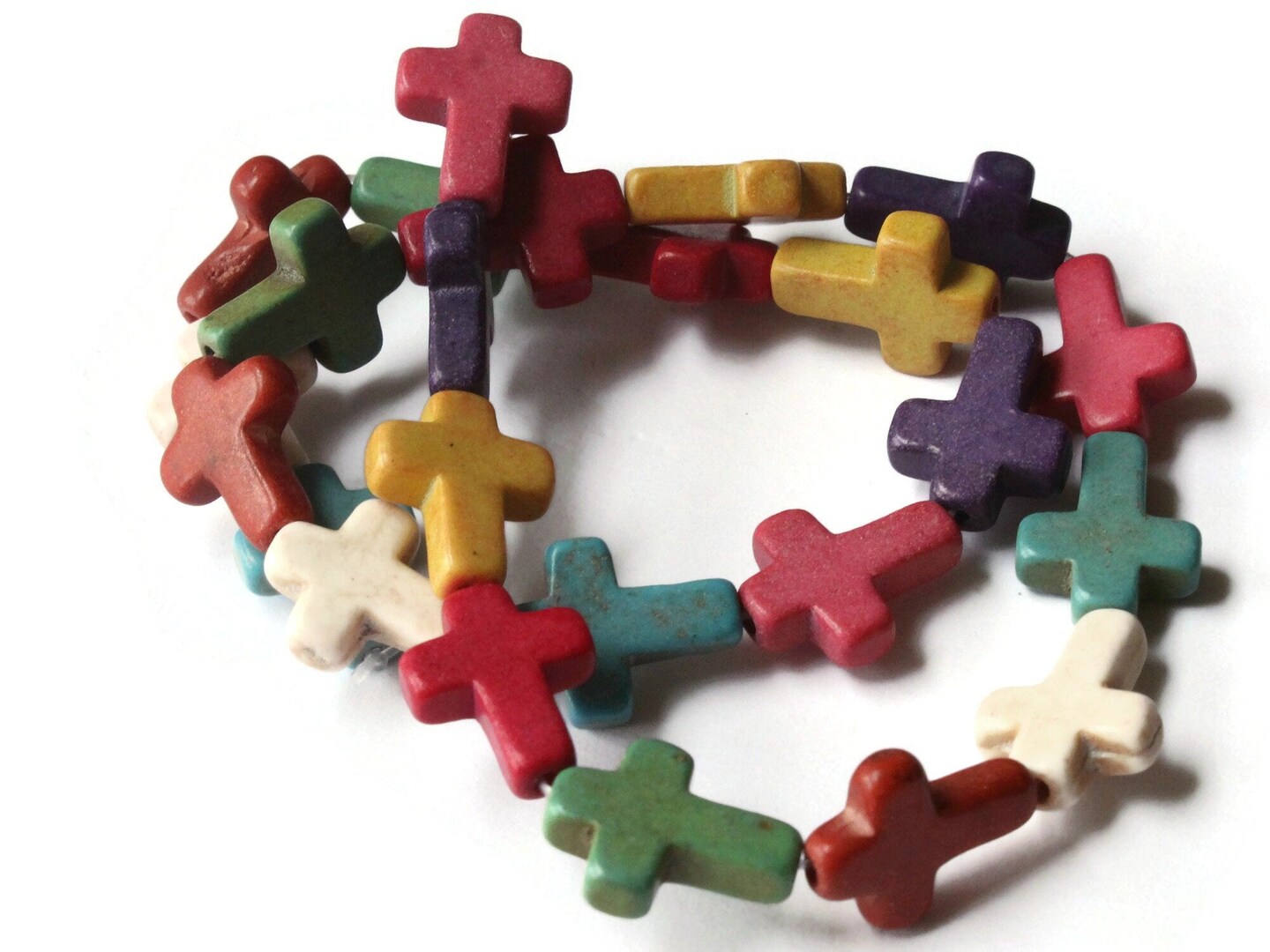 24 16mm Mixed Color Dyed Howlite Stone Cross Beads