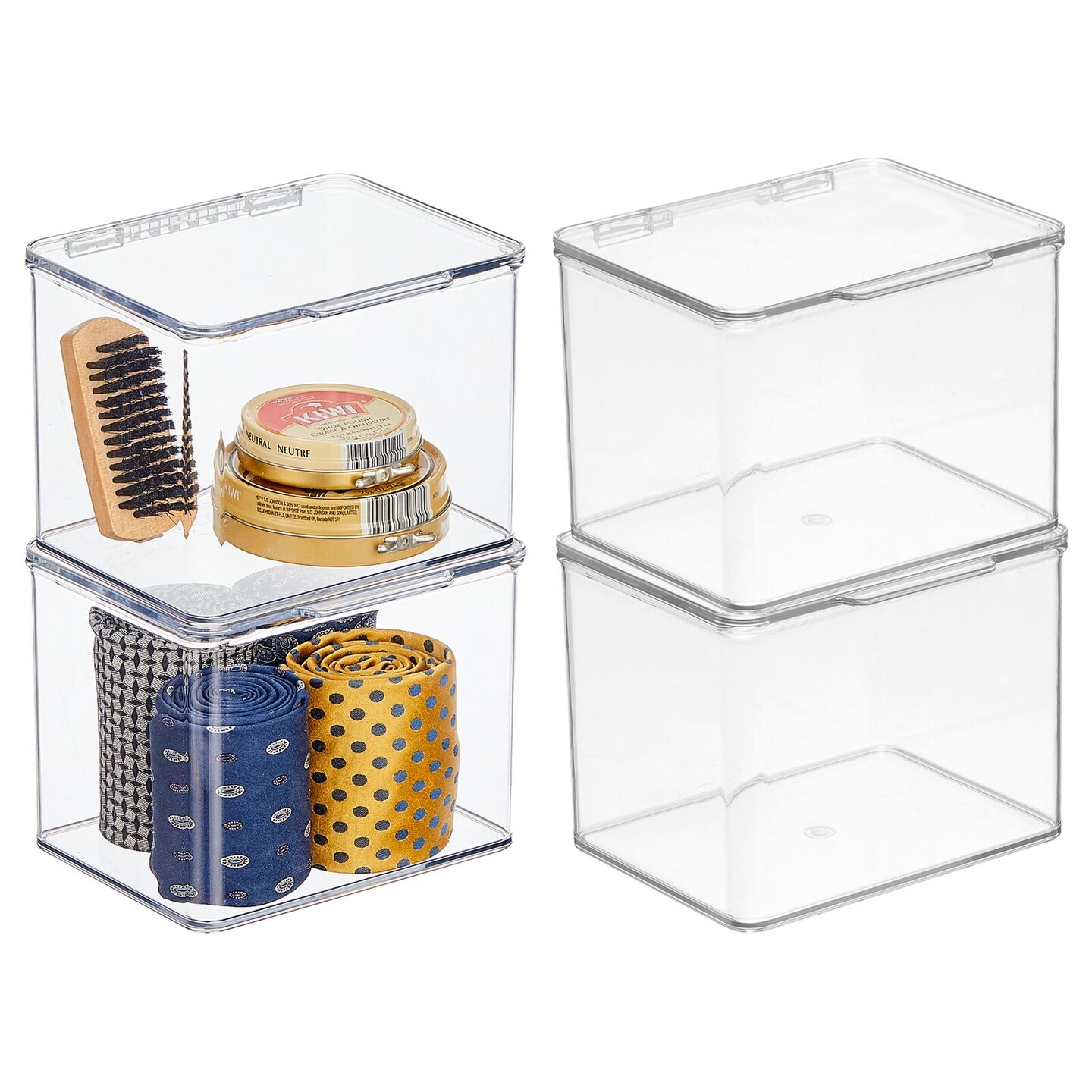 mDesign Stackable Closet Shoe Storage Bin Box with Lid, Clear, 4-Pack