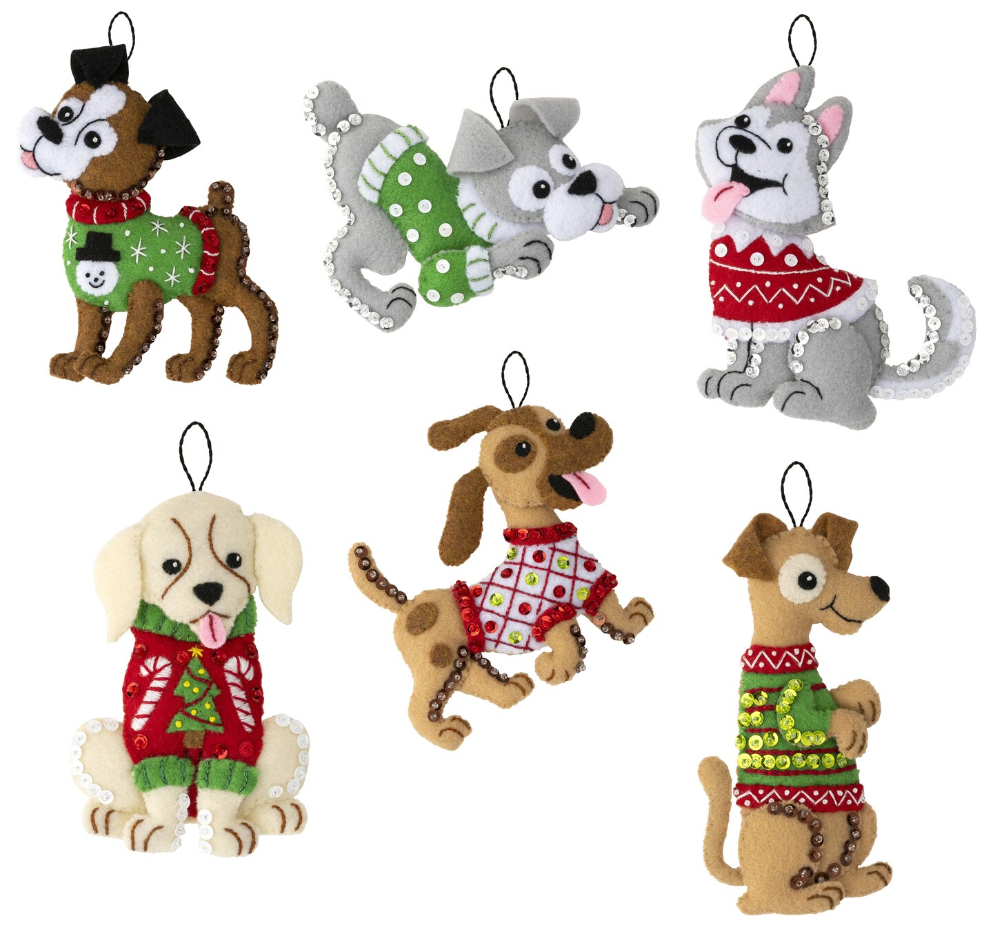 Bucilla Felt Ornaments Applique Kit Set Of 6-Dogs In Ugly Sweaters