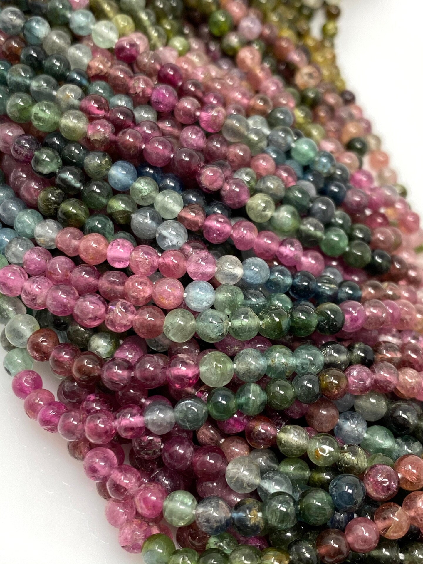 Natural Multi Tourmaline Smooth Gemstone Round Beads, Multi Color - 13", 3.75mm - 4mm