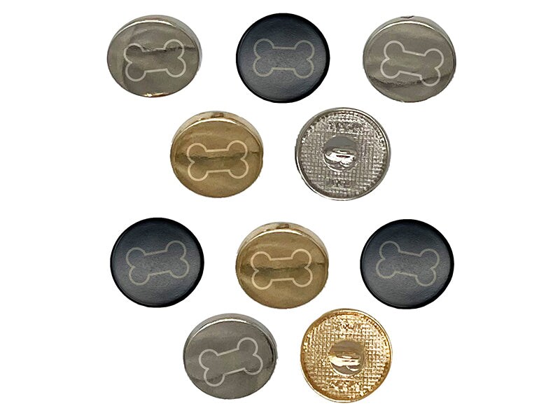 Dog Bone Outline 0.6" (15mm) Round Metal Shank Buttons for Sewing - Set of 10