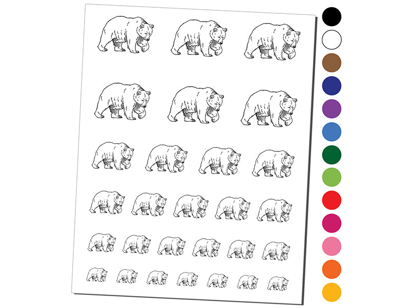 Curious Grizzly Bear Temporary Tattoo Water Resistant Fake Body Art Set Collection