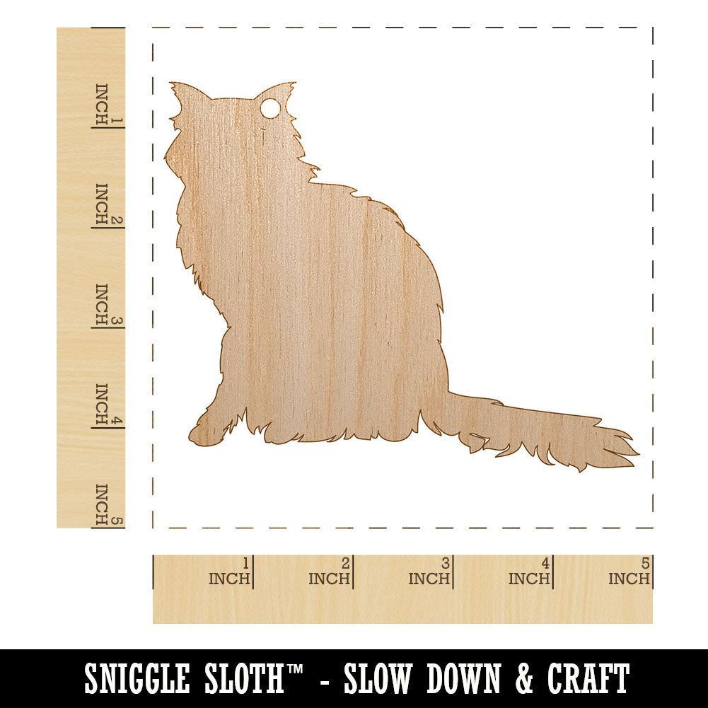 Fluffy Cat Solid Unfinished Craft Wood Holiday Christmas Tree DIY Pre-Drilled Ornament