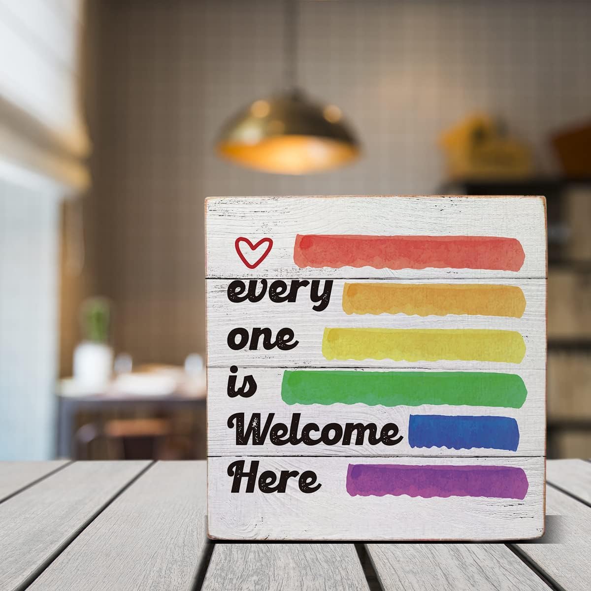 Wooden Box Sign Desk Decor - Pride Rainbow Quote Wood Box Sign for Home Office Classroom Shelf Table Decoration 5 x 5 inch