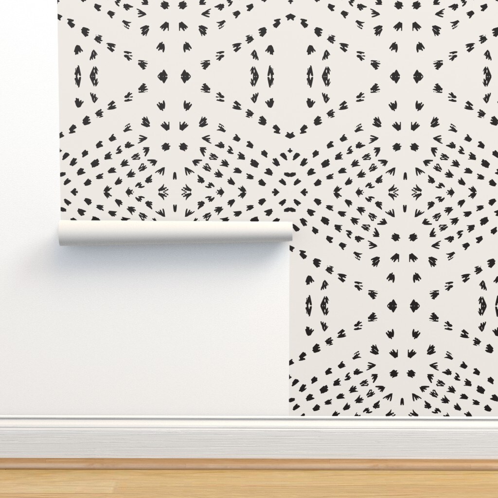 Bohemian Mud Cloth Boho Modern Dots Black And White Farmhouse Custom Removable Wallpaper by Spoonflower Peel & Stick Wallpaper 2FT Wide