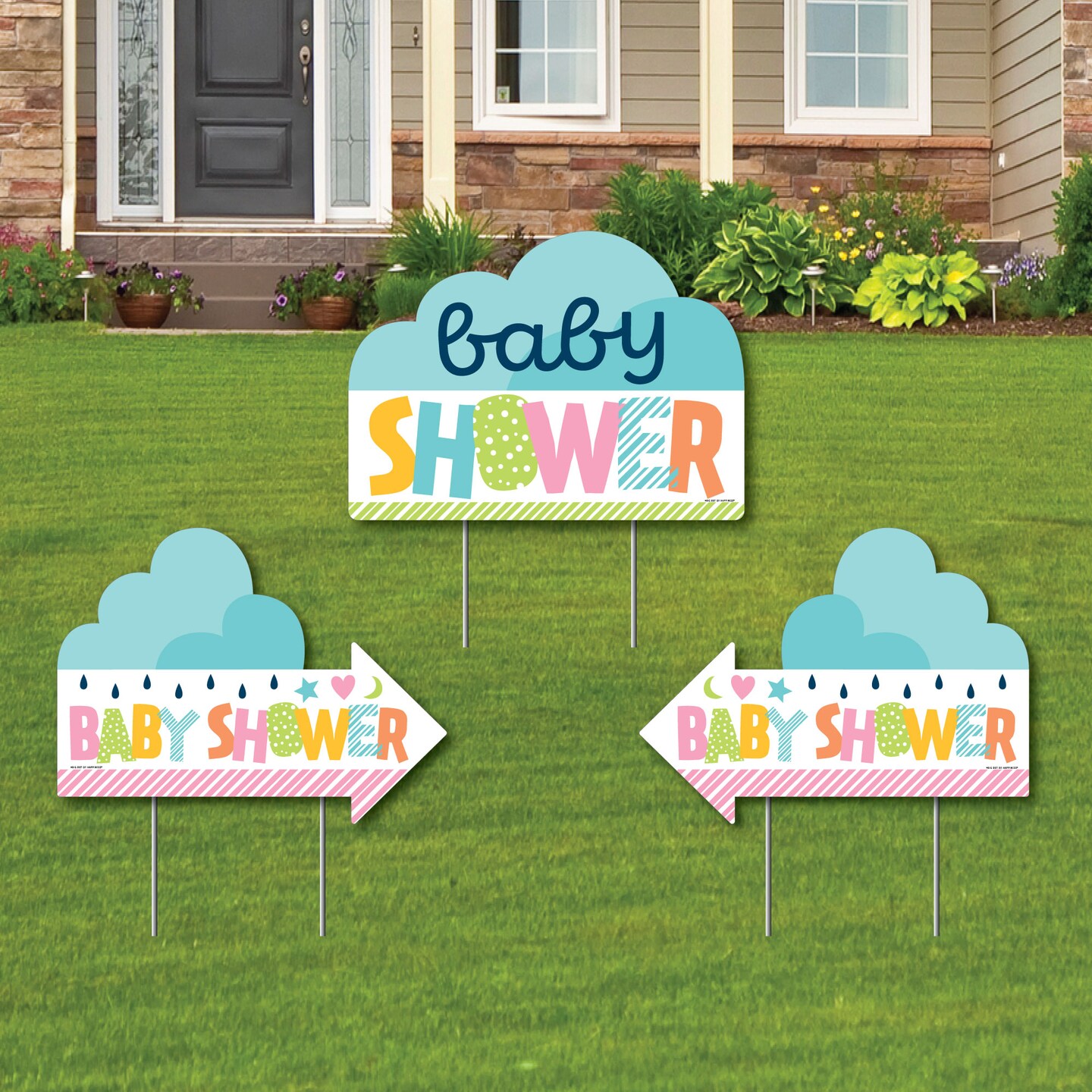 Big Dot of Happiness Colorful Baby Shower - Gender Neutral Party Yard Sign with Stakes - Double Sided Outdoor Lawn Sign - Set of 3