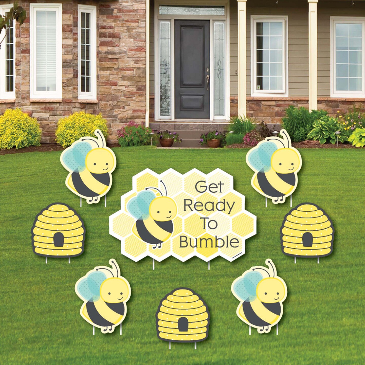 Big Dot of Happiness Honey Bee - Yard Sign &#x26; Outdoor Lawn Decorations - Baby Shower or Birthday Party Yard Signs - Set of 8