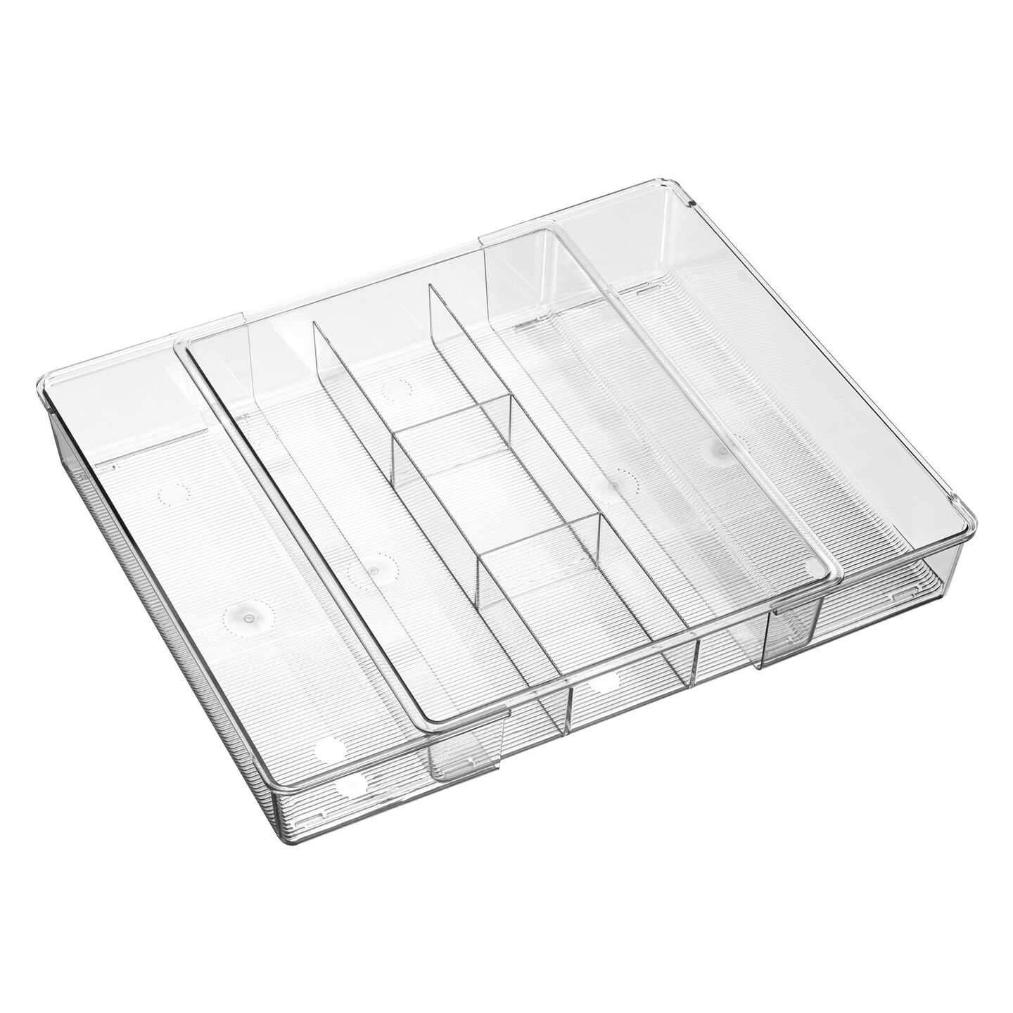 mDesign Dual Expandable Drawer 5 Section Kitchen Utensil Organizer Tray - Clear