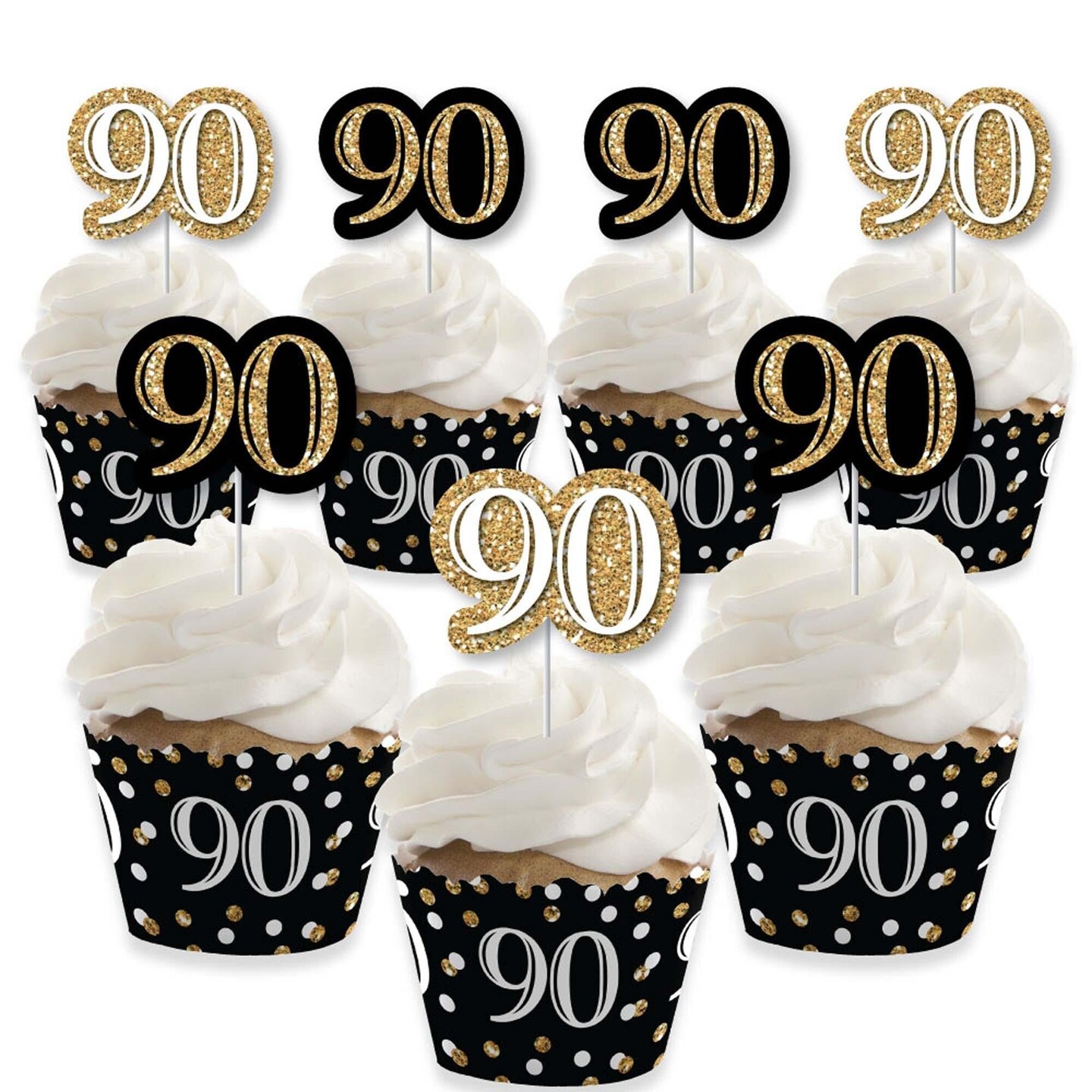 Big Dot of Happiness Adult 90th Birthday Gold Cupcake Decoration