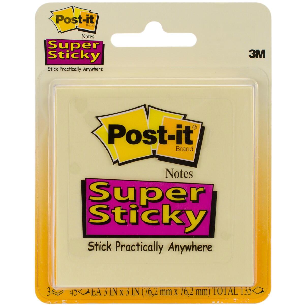 Post-It Super Sticky Notes 3"X3" 3/Pkg-Canary Yellow W/45 Sheets