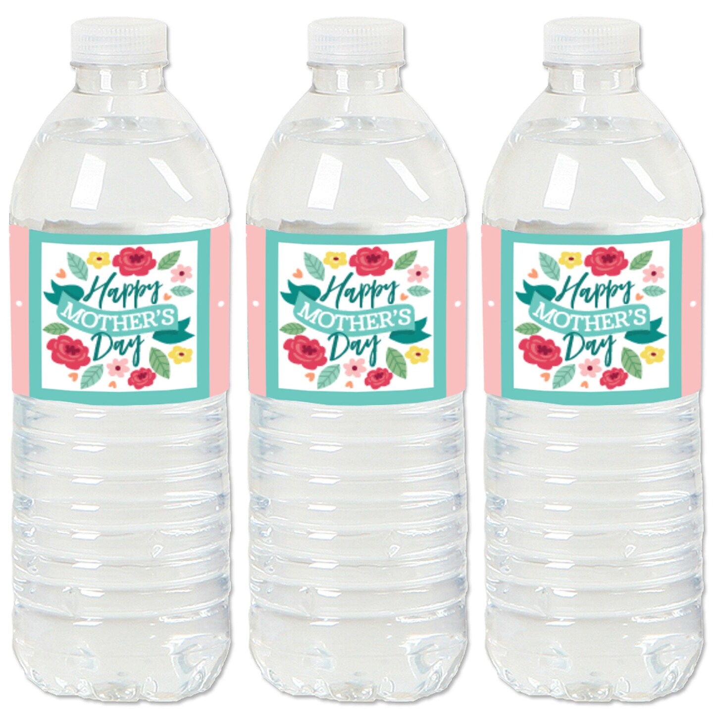 Big Dot of Happiness Colorful Floral Happy Mother&#x27;s Day - We Love Mom Party Water Bottle Sticker Labels - Set of 20