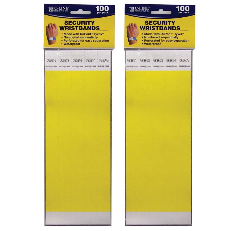 DuPont&#x2122; Tyvek&#xAE; Security Wristbands, Yellow, 100 Per Pack, 2 Packs