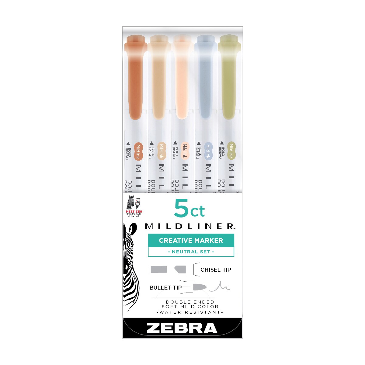 Zebra Mildliner Double-Ended Highlighter Set, 5-Pen Neutral Colors Set