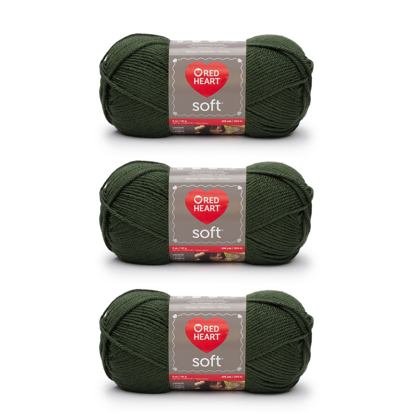 Red Heart Soft Dark Leaf Yarn - 3 Pack of 141g/5oz - Acrylic - 4 Medium (Worsted) - 256 Yards - Knitting/Crochet