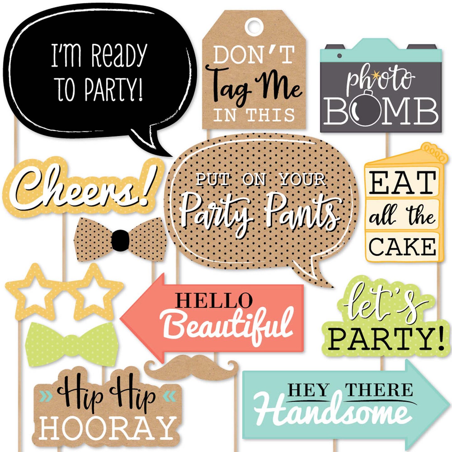 Big Dot of Happiness Put On Your Party Pants - Photo Booth Props Kit - 20 Count