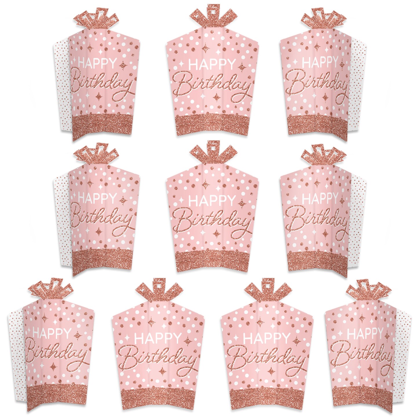 Big Dot of Happiness Pink Rose Gold Birthday - Table Decorations - Happy Birthday Party Fold and Flare Centerpieces - 10 Count