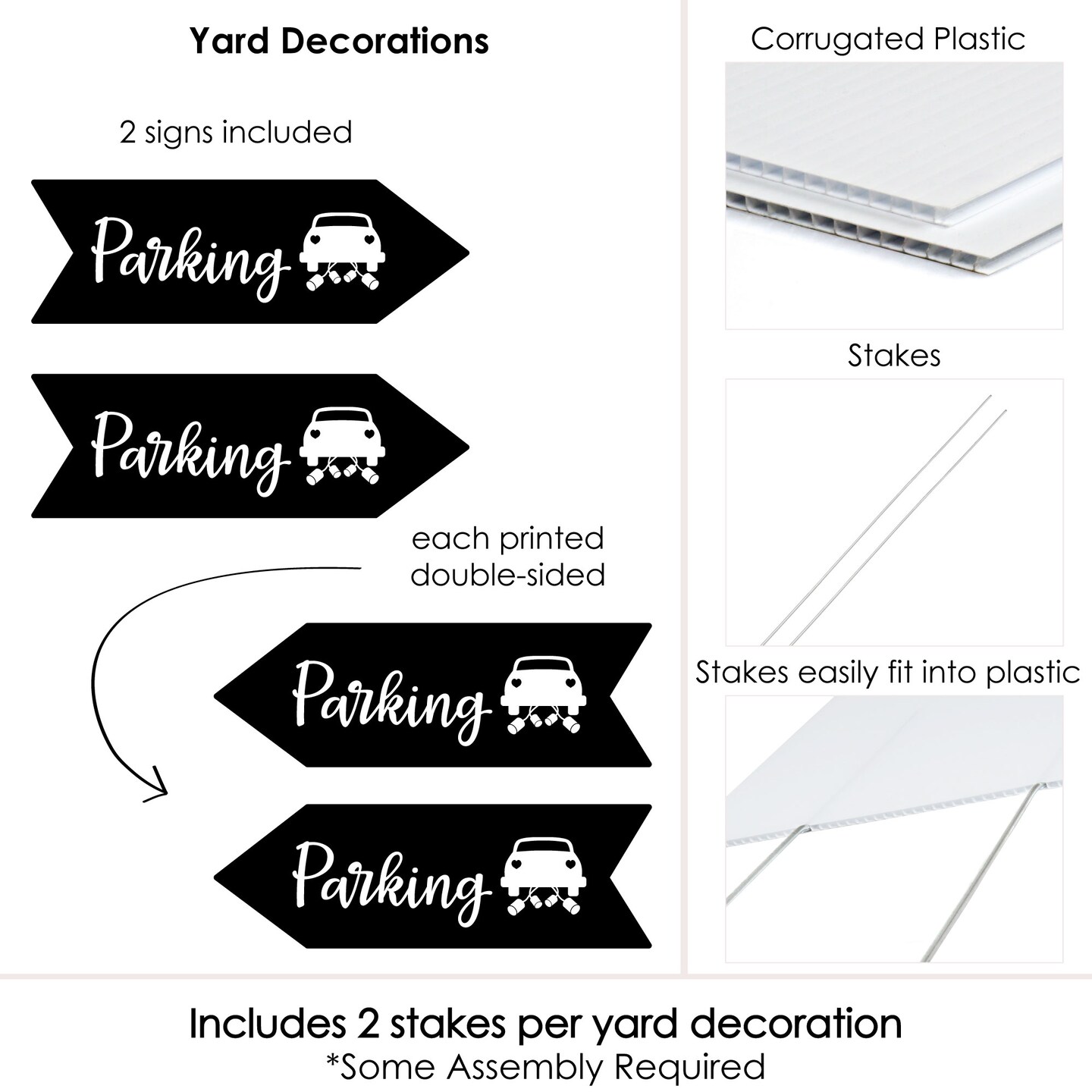 Big Dot of Happiness Black Wedding Parking Signs - Wedding Sign Arrow - Double Sided Directional Yard Signs - Set of 2 Parking Signs