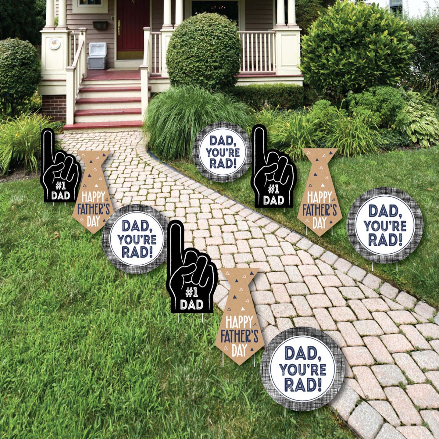 Big Dot of Happiness My Dad is Rad - Tie and Number 1 Dad Hand Lawn Decorations - Outdoor Father&#x27;s Day Yard Decorations - 10 Piece