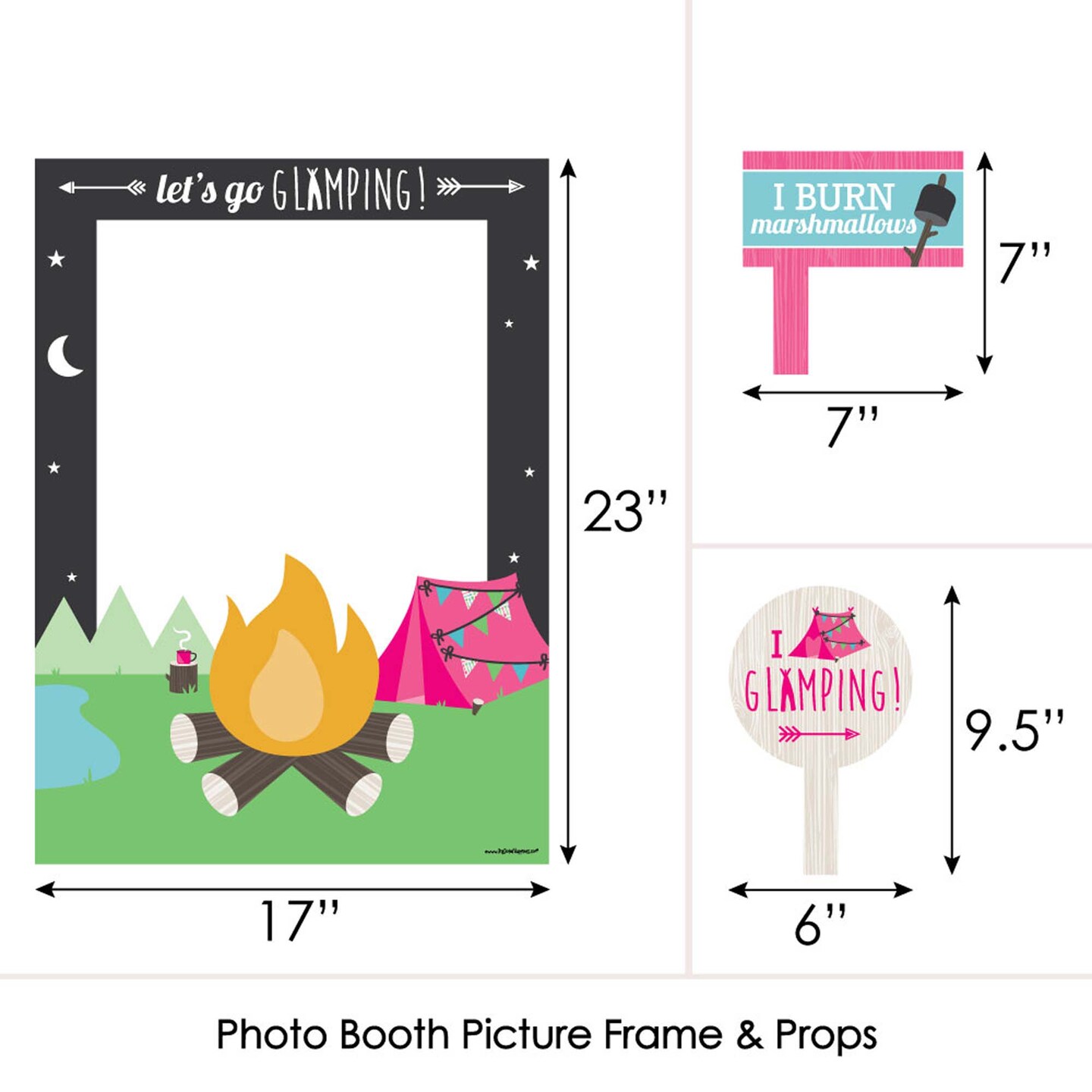 Big Dot of Happiness Let&#x27;s Go Glamping - Camp Glamp Party or Birthday Party Selfie Photo Booth Picture Frame &#x26; Props - Printed on Sturdy Material