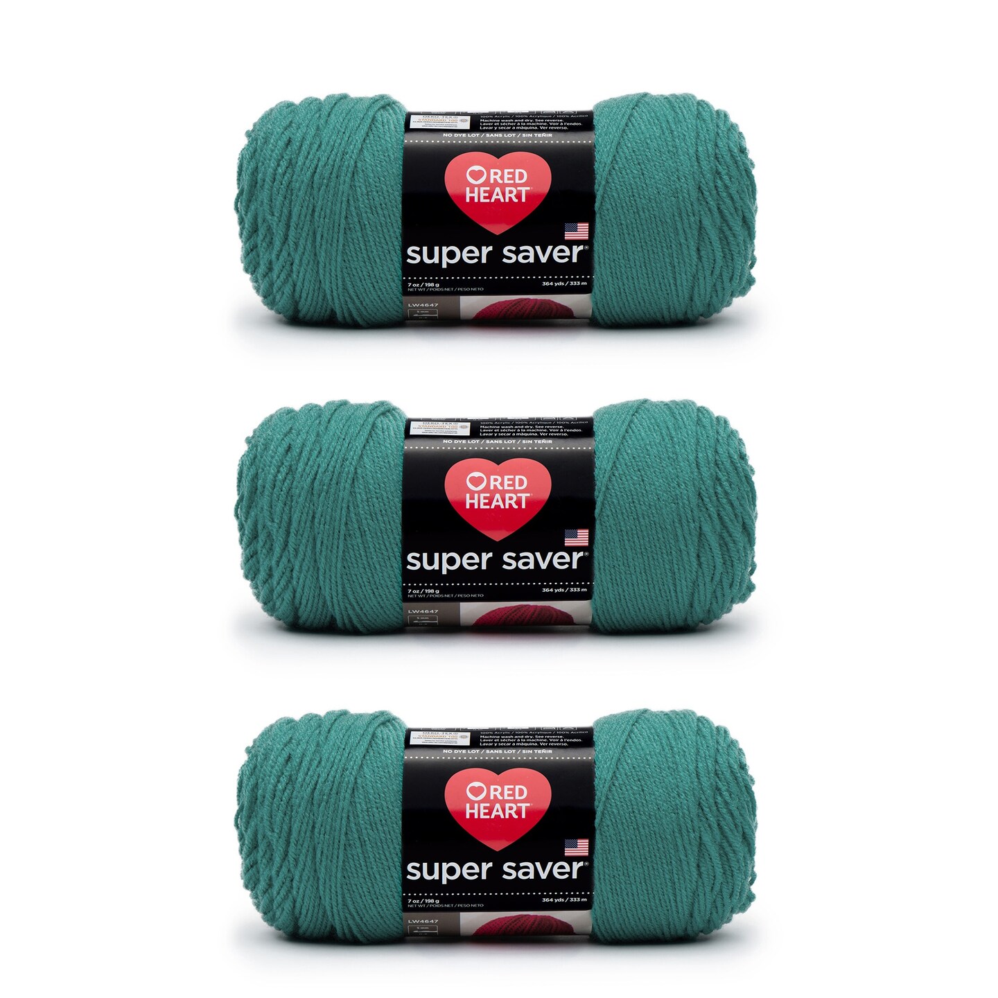Red Heart Super Saver Jade Yarn - 3 Pack of 198g/7oz - Acrylic - 4 Medium (Worsted) - 364 Yards - Knitting/Crochet