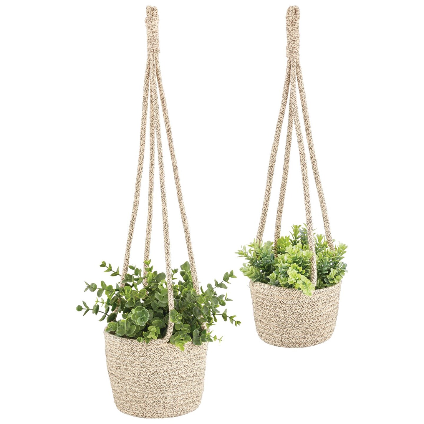 mDesign Woven Cotton Rope Indoor Hanging Baskets for Plants, Set of 2