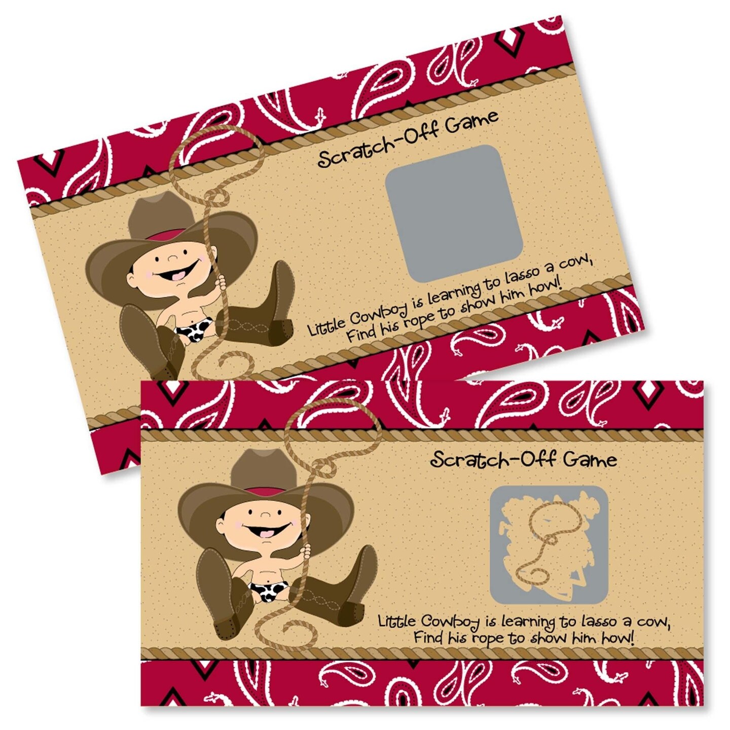 Big Dot of Happiness Little Cowboy - Western Baby Shower or Birthday Party Game Scratch Off Cards - 22 Count