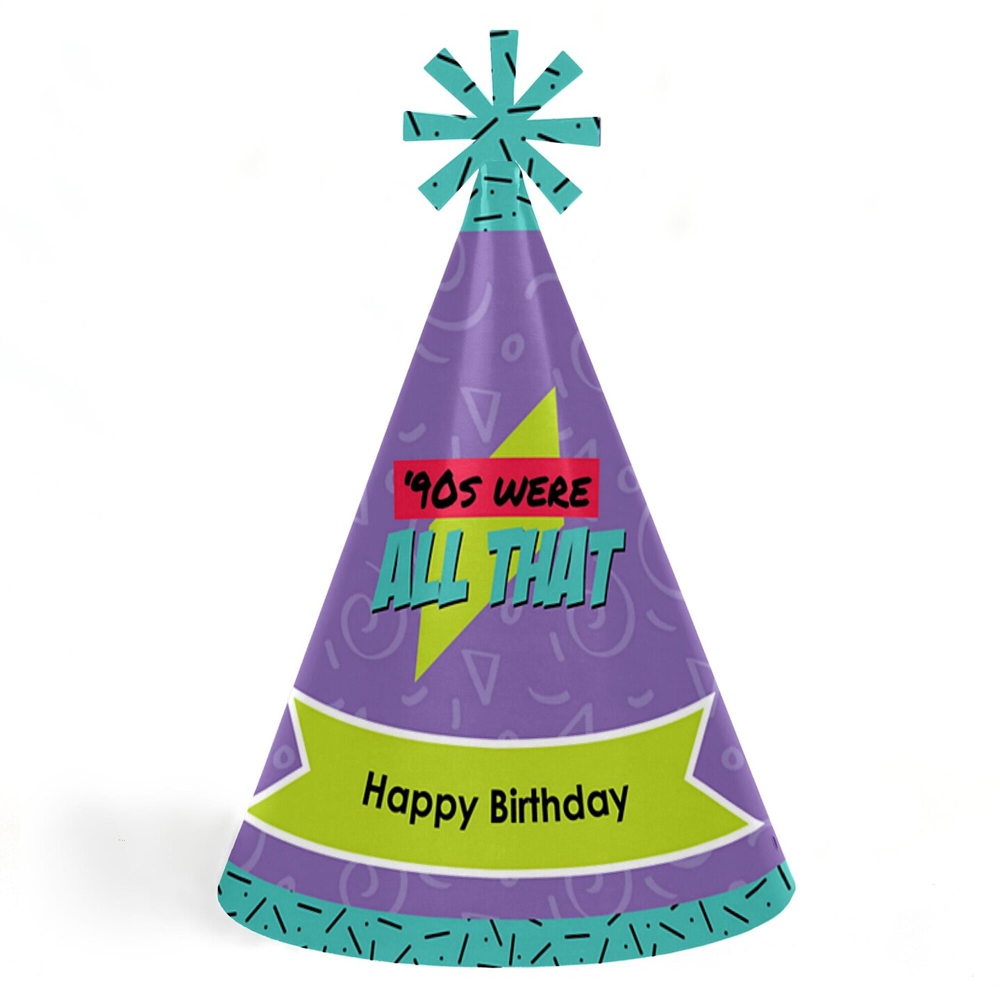 Big Dot of Happiness 90&#x27;s Throwback - Cone Happy Birthday Party Hats for Kids and Adults - Set of 8 (Standard Size)