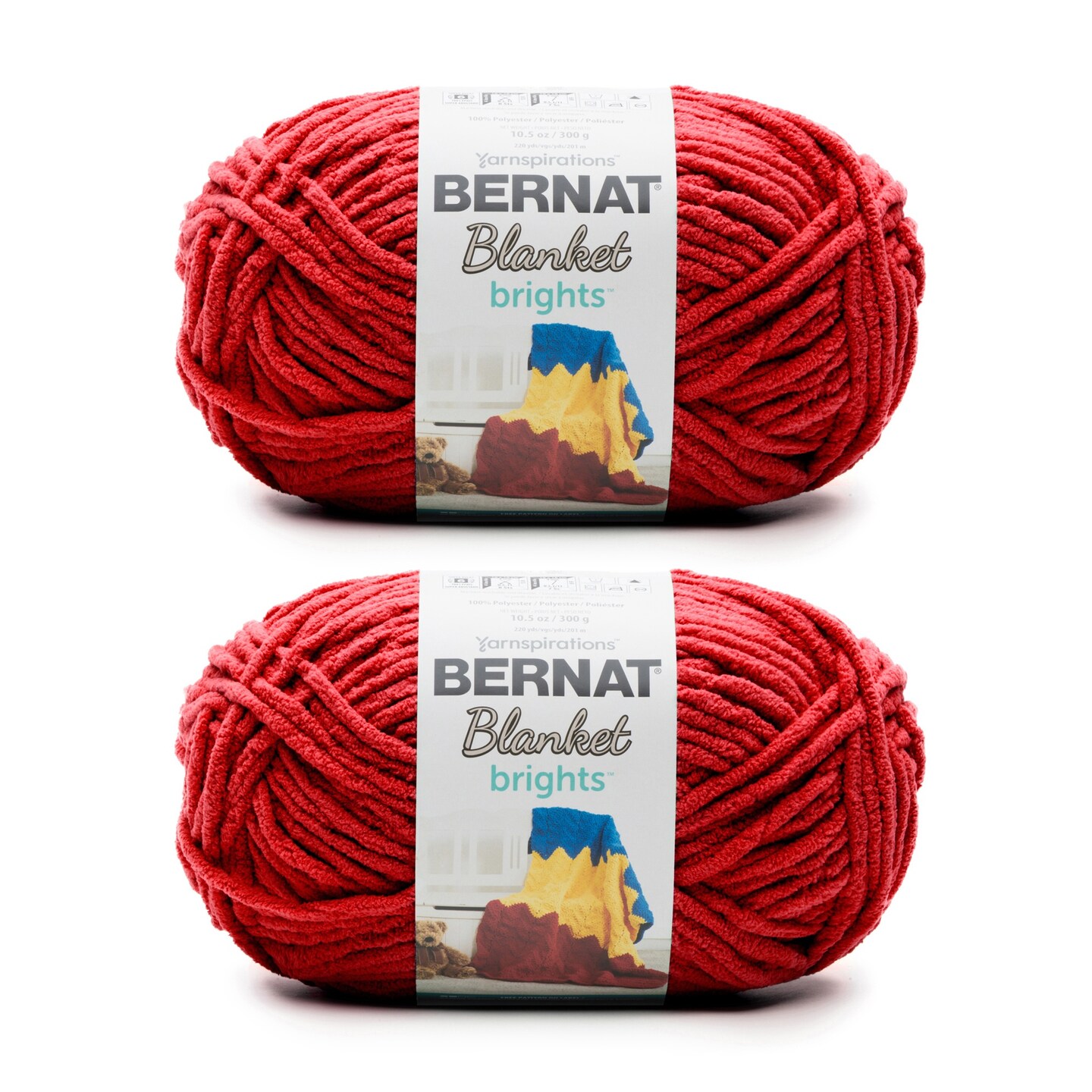 Bernat Blanket Brights Race Car Red Yarn - 2 Pack of 300g/10.5oz