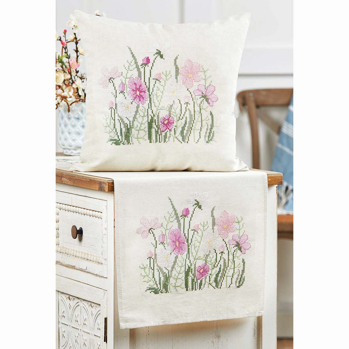 Nob Hill Purple & Pink Flowers Set Stamped CrossStitch Michaels