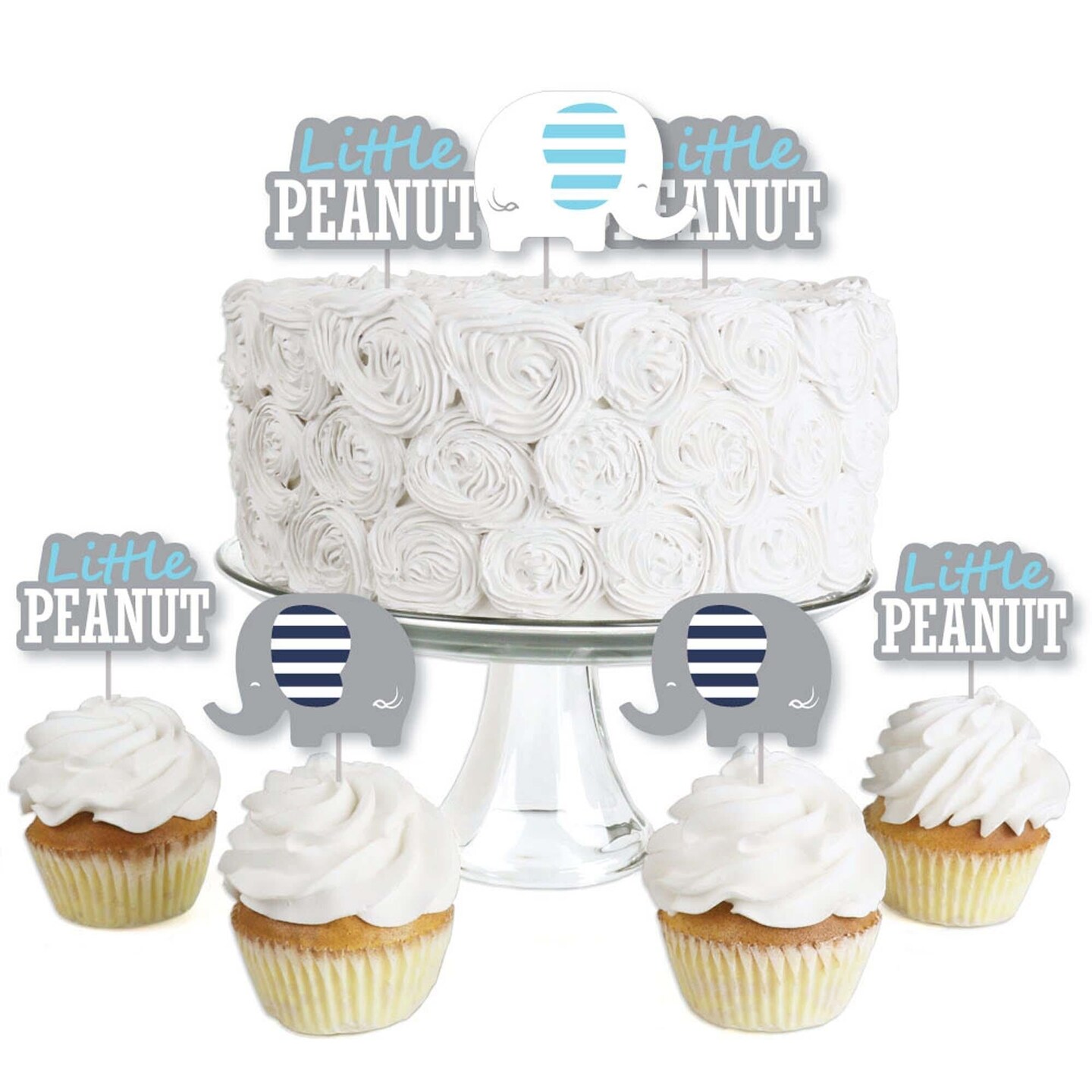 Big Dot of Happiness Blue Elephant - Dessert Cupcake Toppers - Boy Baby Shower or Birthday Party Clear Treat Picks - Set of 24