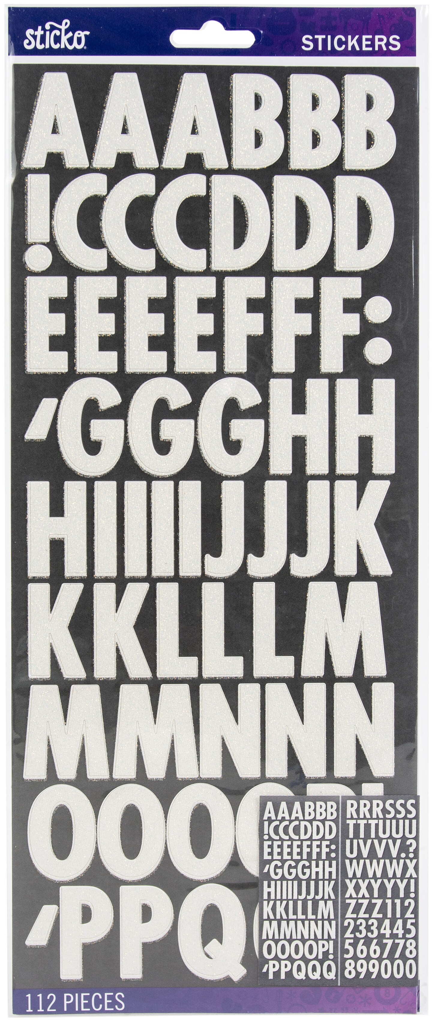 Sticko Alphabet Stickers - Futura Glitter, White, 112pcs