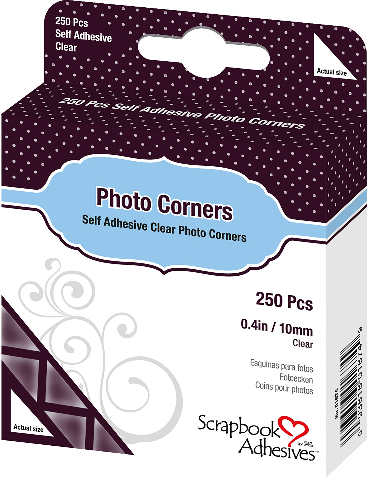Scrapbook Adhesives Photo Corners Self-Adhesive .375" 250/Pk-Clear