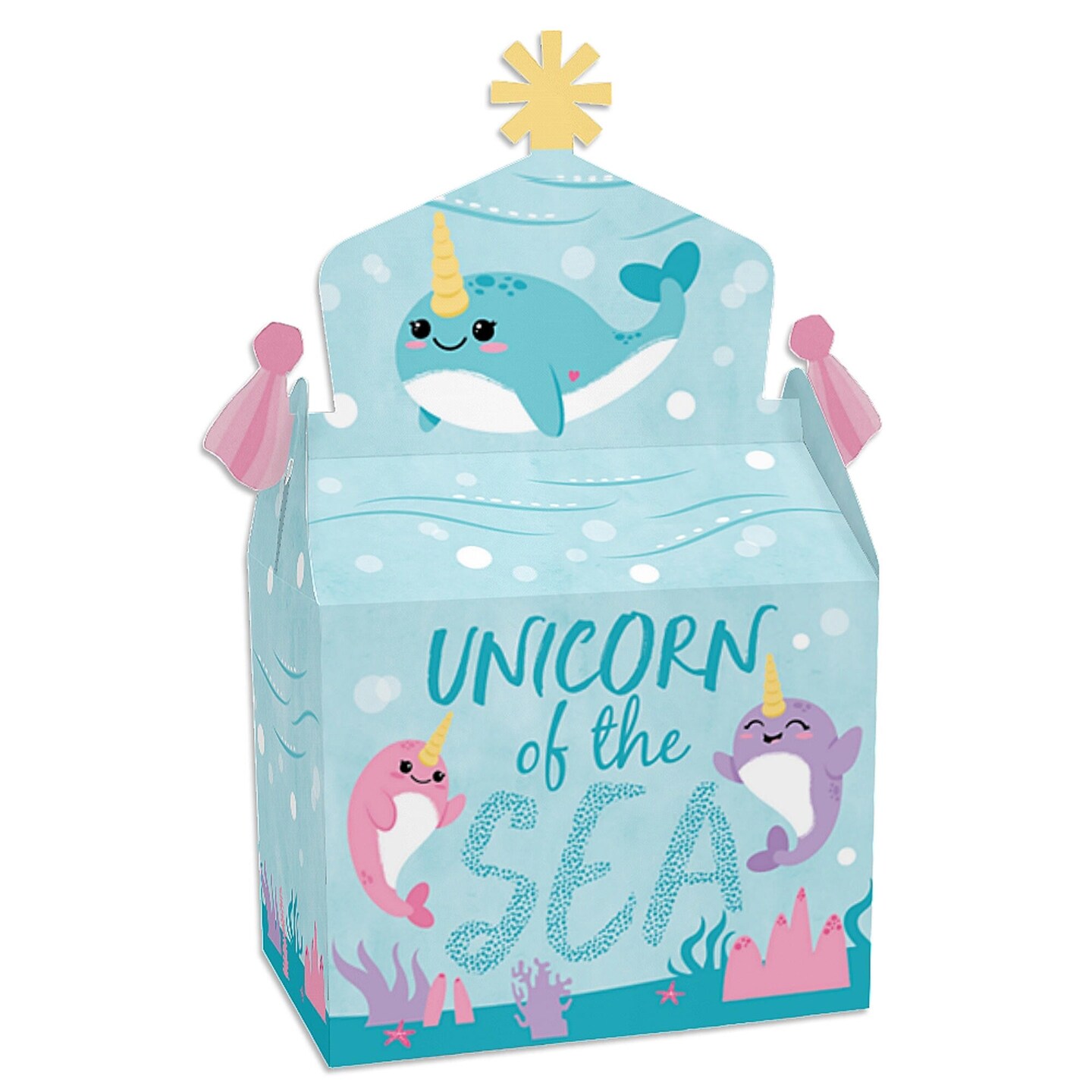 Big Dot of Happiness Narwhal Girl - Treat Box Party Favors - Under The Sea Baby Shower or Birthday Party Goodie Gable Boxes - Set of 12