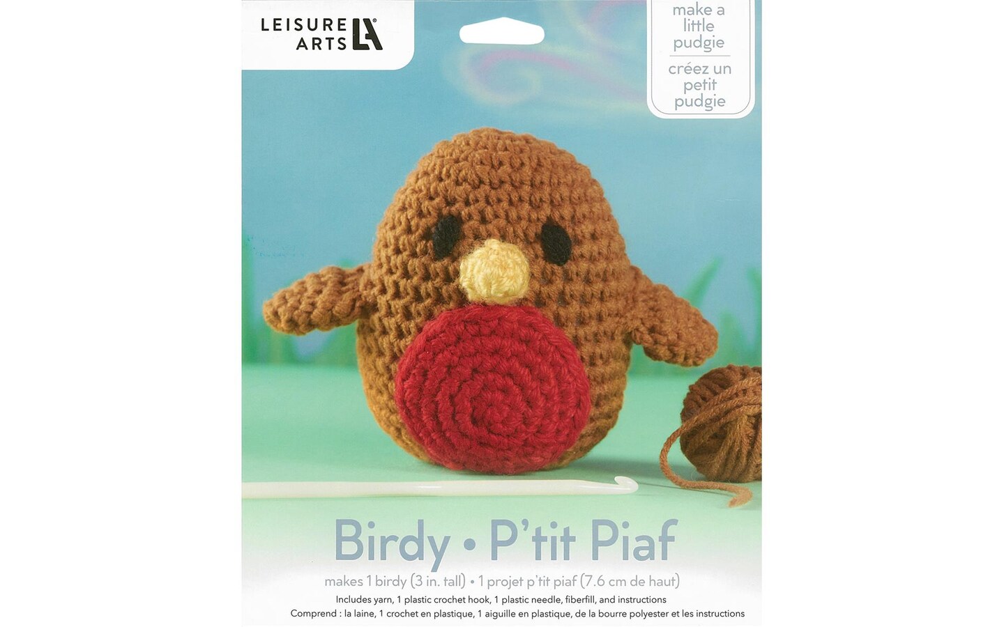 Leisure Arts Pudgies Animals Crochet Kit, Birdy, 3, Complete