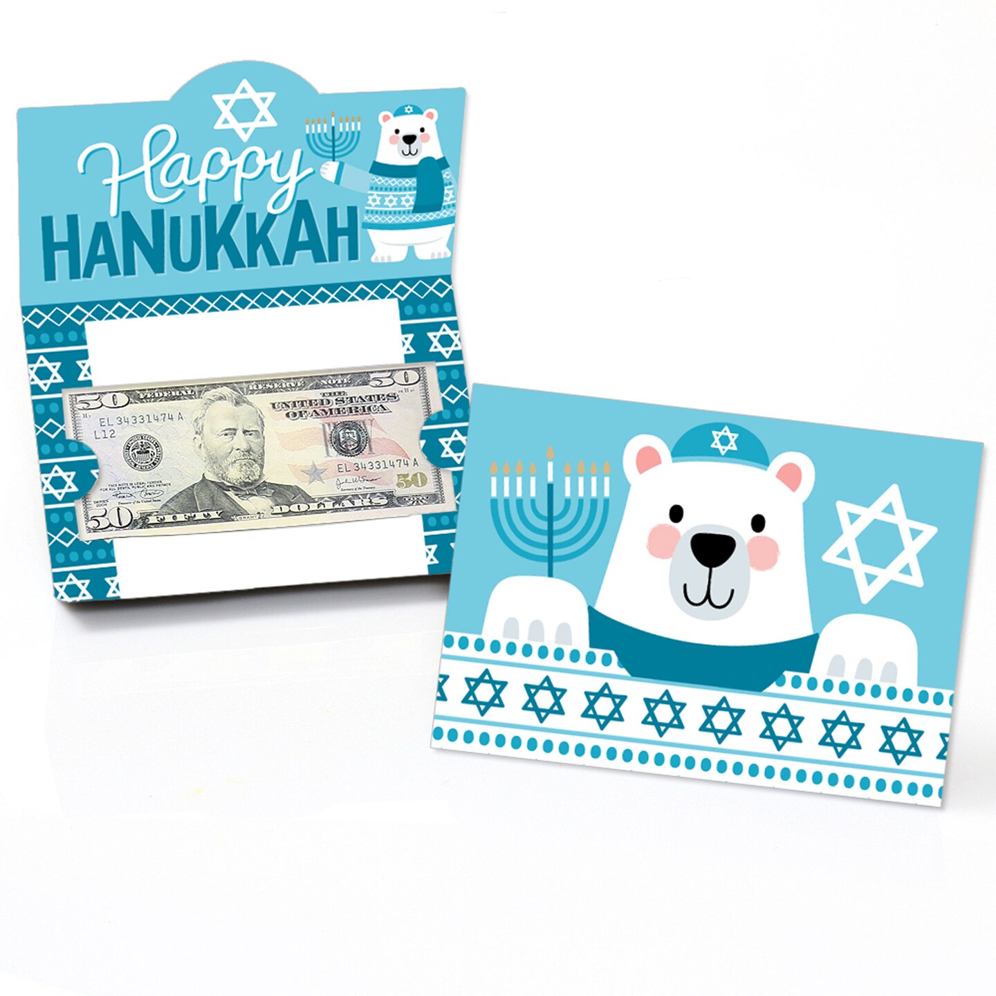 Big Dot of Happiness Hanukkah Bear - Chanukah Holiday Sweater Party Money and Gift Card Holders - Set of 8